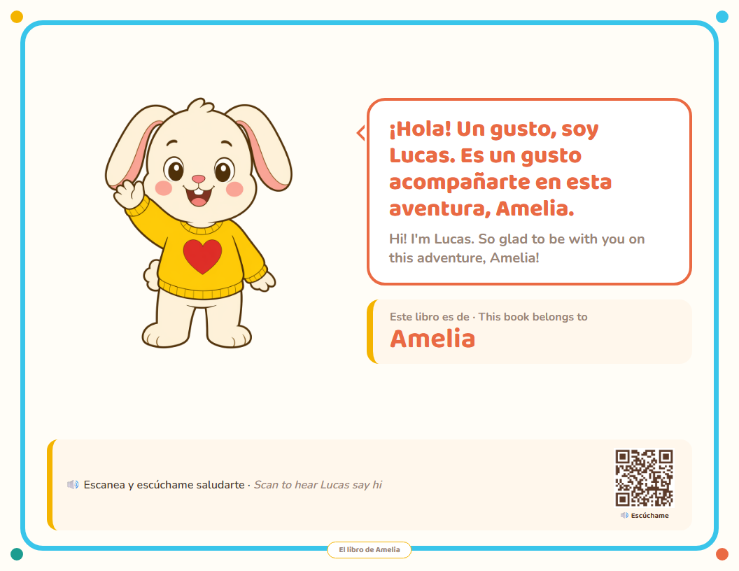 Página de saludo con el nombre del niño